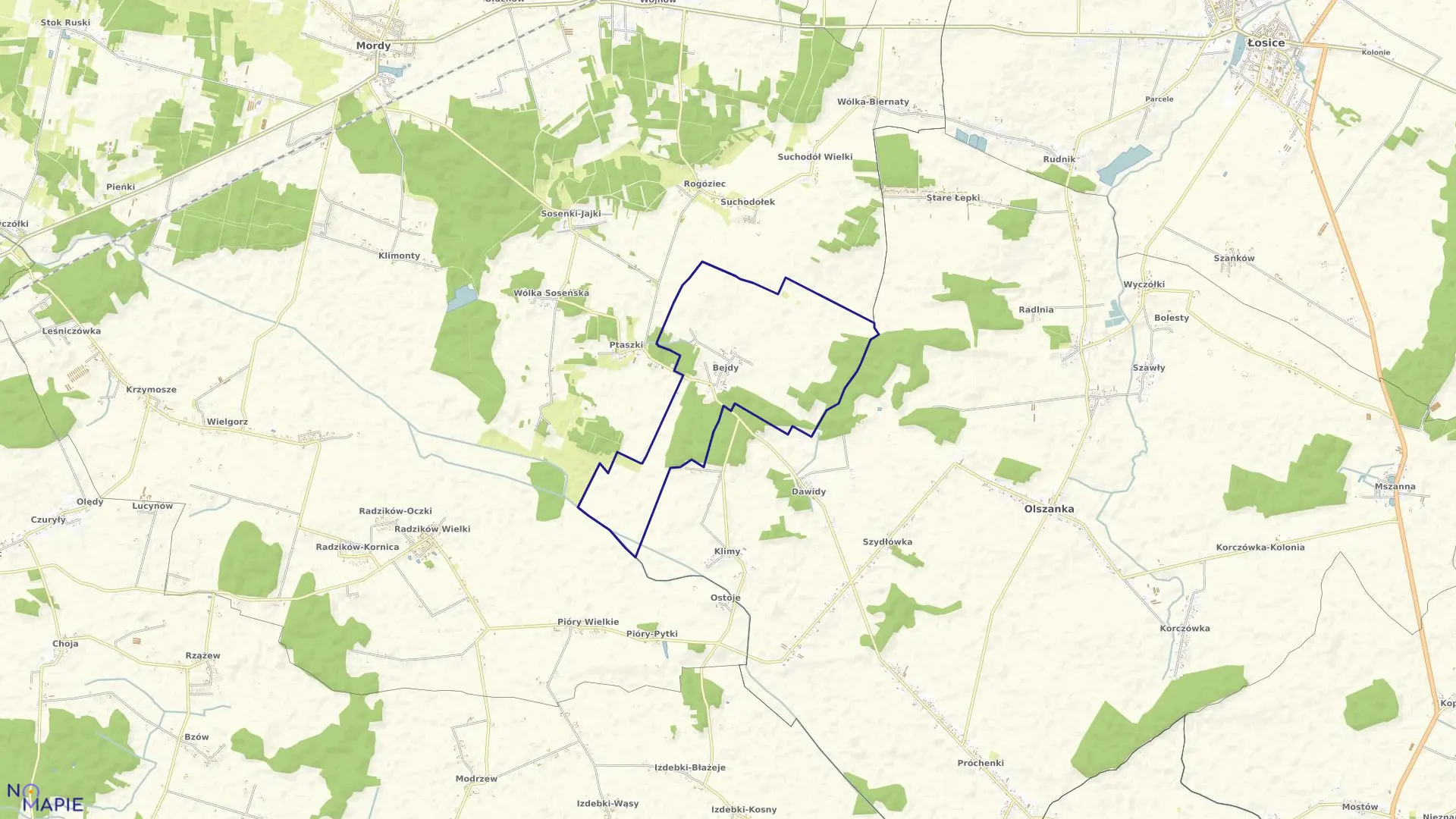 Mapa obrębu BEJDY w gminie Olszanka