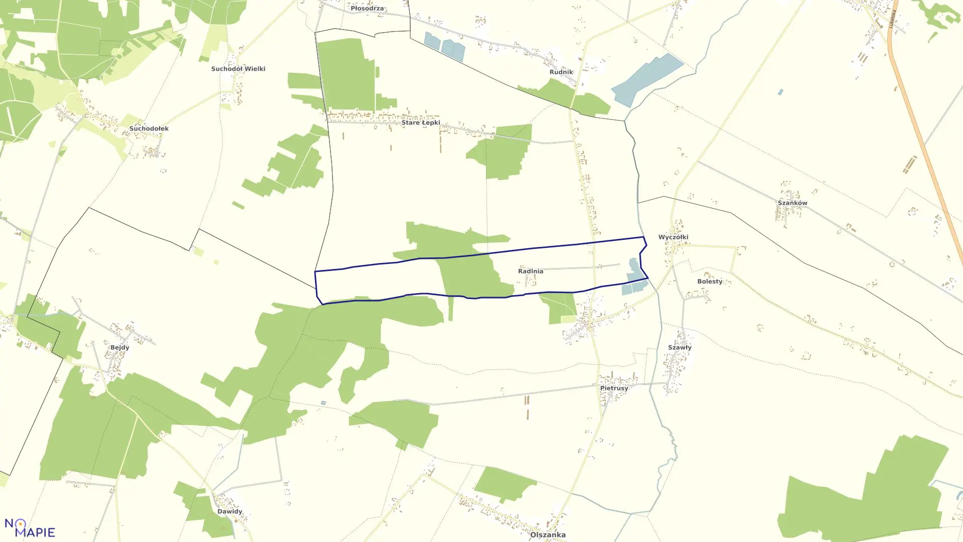 Mapa obrębu RADLNIA w gminie Olszanka