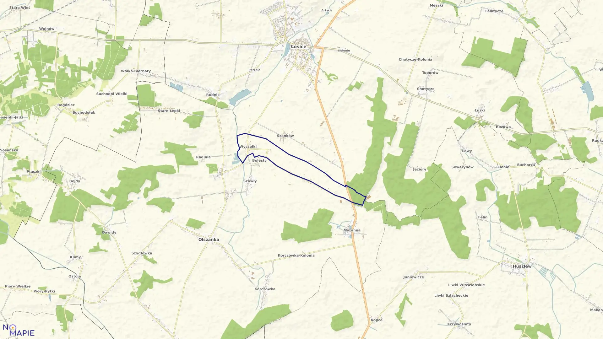 Mapa obrębu WYCZÓŁKI w gminie Olszanka